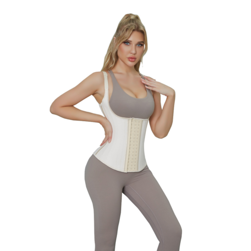 Corset 25 tiges Latex Beige à Bretelles